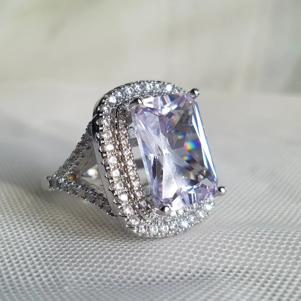 Swarovski Elements 925 Sterling Silver Huge Halo Solitaire Statement Ring NEW - Picture 12 of 17